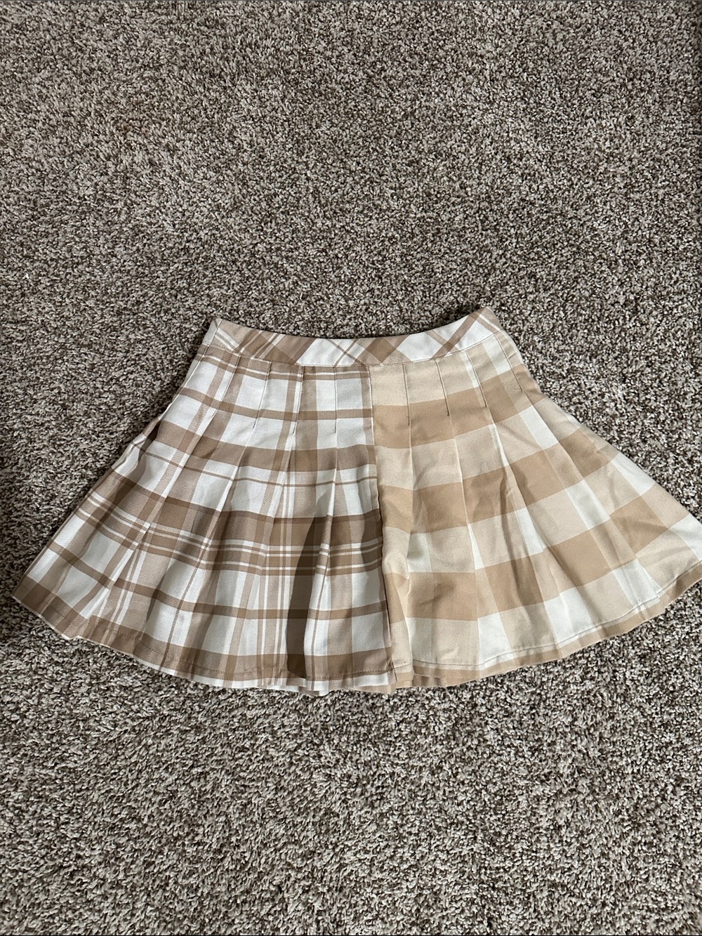 Beige Plaid Pleated Mini Skirt - Women's multi print Skirt
